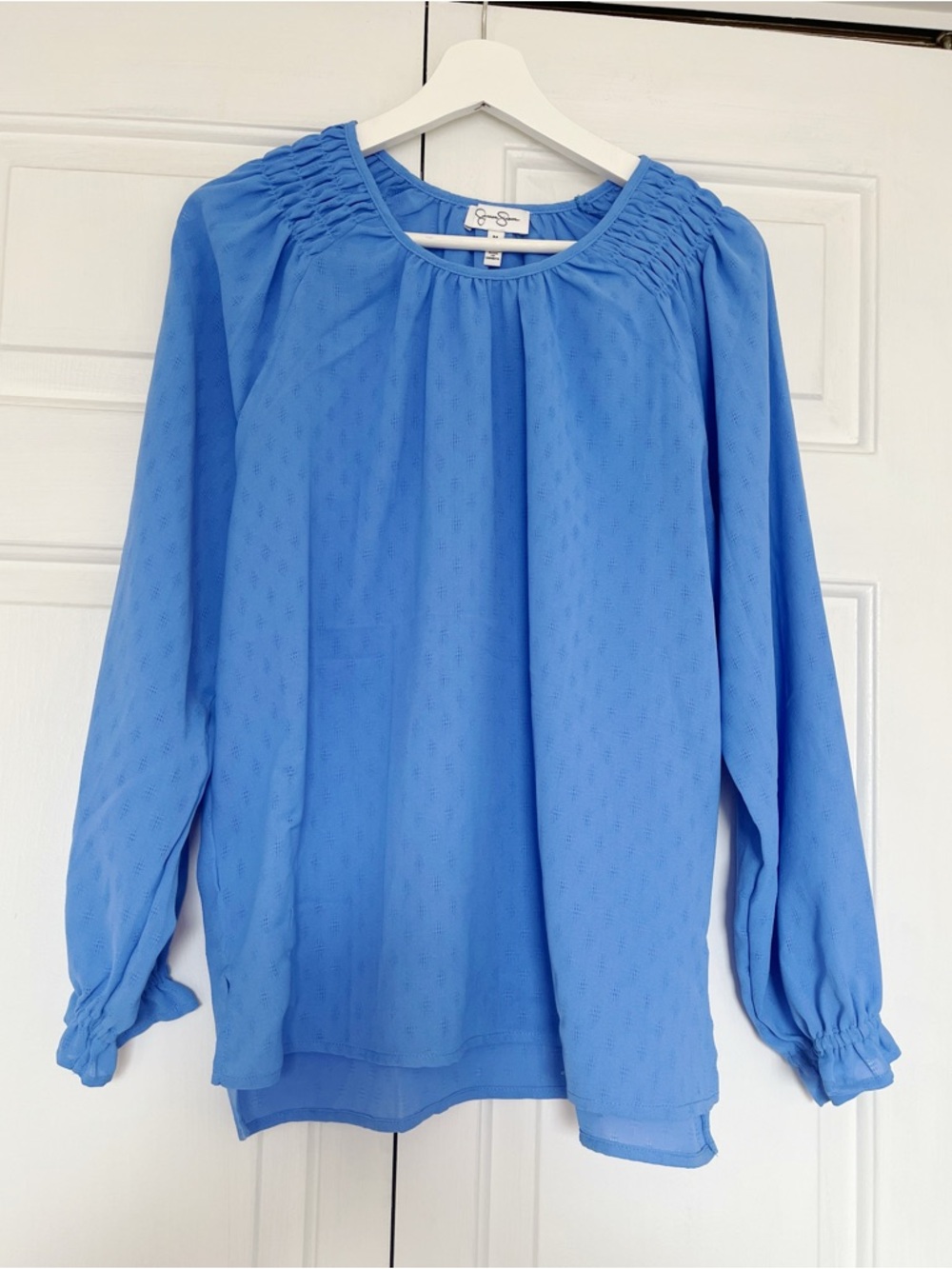 Jessica Simpson Cobalt Blue Long-Sleeve Smocked Yoke Blouse